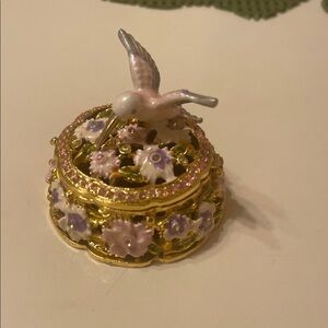Gold and Pink Hummingbird jewelry Box